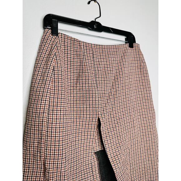 MAJE Jaisa Brown Plaid Wool Blend Front Back Slit Edgy Pencil Skirt Size US 8 - Picture 8 of 16